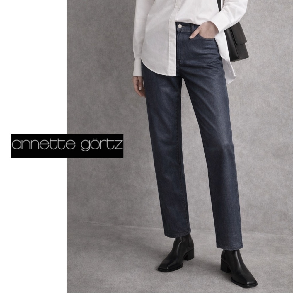 Avant Garde Minimalist Coated Black Denim Jeans Annette Görtz Waxed 40 US 8